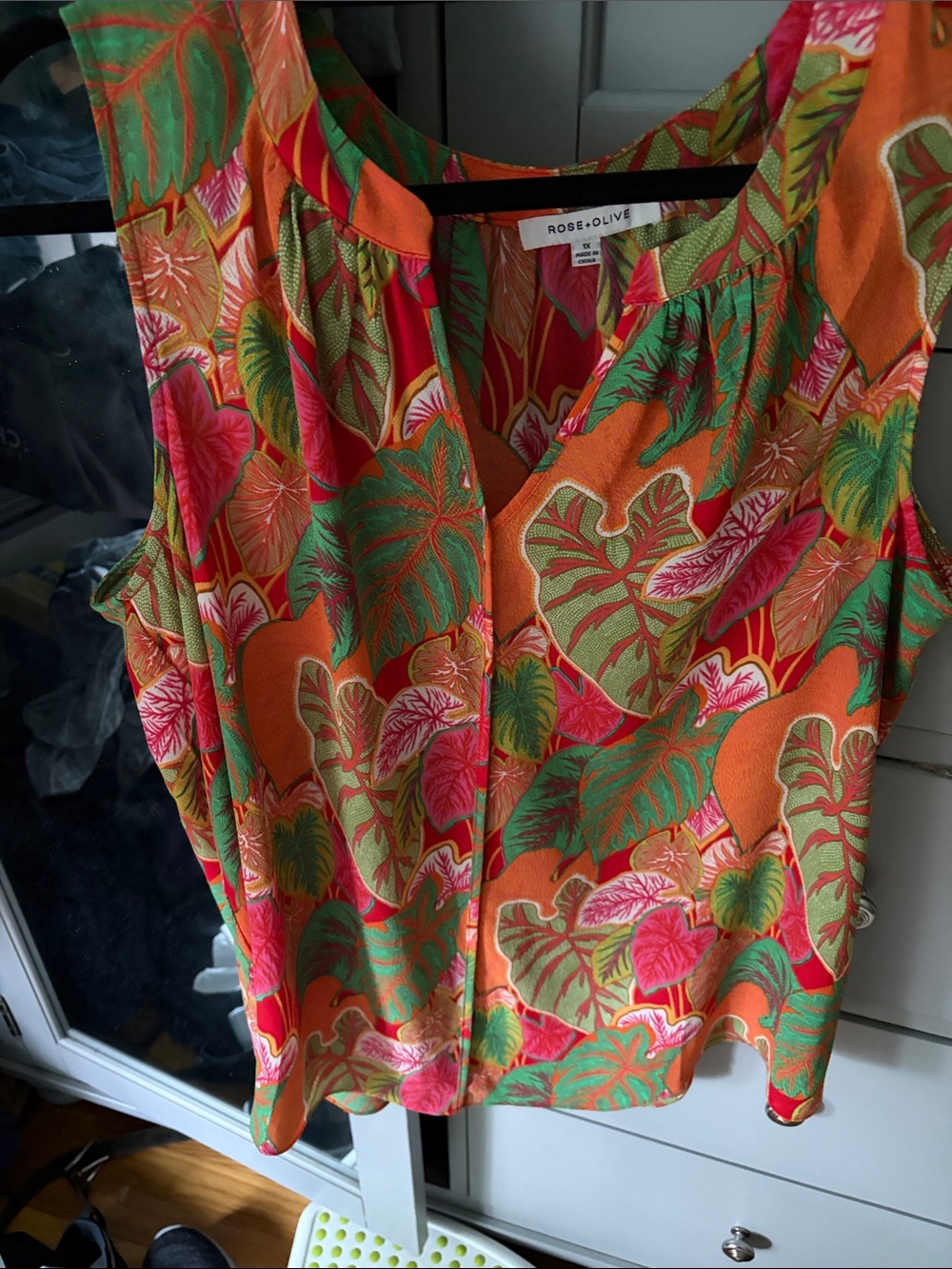 Rose & Olive Orange Tropical Leaf V-Neck Tank